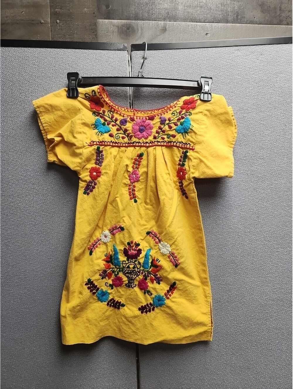 Artesanias Yellow Multi Colored Floral Hand  Embroidery Mexican Dress 4T